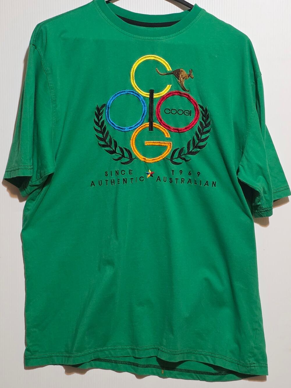 Coogi Mens Authentic Australian Embroidered T Shirt Green Y2K Hip Hop Size XXL